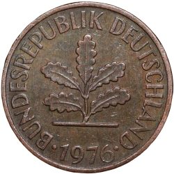 Bronze 2 Pfenning of Germany (AD 1976) with Oak Sapling