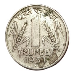 Alternative view of One Rupee Old Cu/Ni Year 1954 BOMBAY Mint **V. RARE** High Collectable Grade.