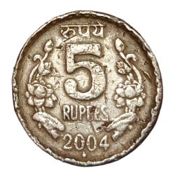 5 Rupees Cu/Ni Year 2004 Hyderabad Mint **Rare** Used Poor Grade.