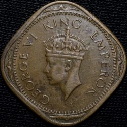 Nickel-Brass 2 Annas of George VI(AD 1943) of Bombay Mint XF