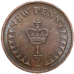 Alternative view of Bronze 1/2 Penny of Elizabeth II (AD1971) of United Kingdom