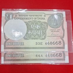 ONE RUPEE TWO NOTE SET SAME DOUBLIE NO. SERIAL NO. 668668