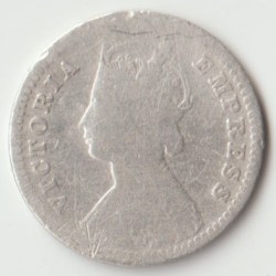 Rare Two Anna 1897 Silver Coin of Victoria Empress British India Coinage