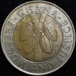 Bi-Metallic 100 Cedis of Ghana Country (AD 1999) with Cocoa Plants