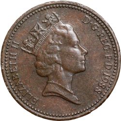 Alternative view of Bronze 1 Penny of Elizabeth II (AD 1988) from United Kingdom