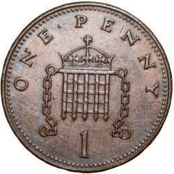 Bronze 1 Penny of Elizabeth II (AD 1988) from United Kingdom
