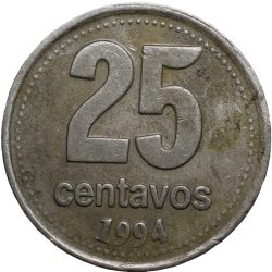 Alternative view of Copper-Nickel 25 Centavos of Argentina (AD 1994) with Cabildo building