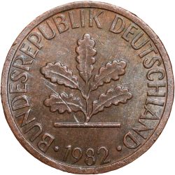 Bronze 1 Pfenning of Germany (AD 1982) with Oak Sapling
