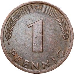 Alternative view of Bronze 1 Pfenning of Germany (AD 1982) with Oak Sapling