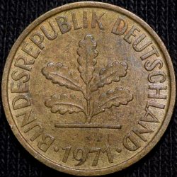 Brass 5 Pfenning of Germany (AD 1971) with Oak Sapling