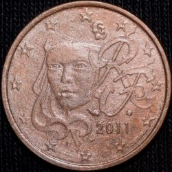 Bronze 5 Euro Cents of France (AD 2011) with feminine Marianne