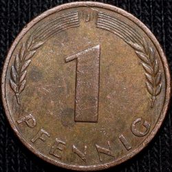 Alternative view of Bronze 1 Pfenning of Germany (AD 1969) with Oak Sapling