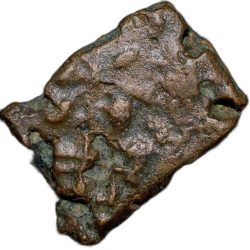 Copper Coin of Satavahan Dynasty (1st Cen. BC) from Daunath Region with Tree Railing/Ujjaini Symbol