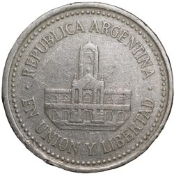 Copper-Nickel 25 Centavos of Argentina (AD 1994) with Cabildo building