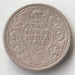 Two Anna 1912 Silver Coin of King George V British India Coinage