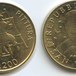 San Marino, 1997, 200 Lire, KM #366, The Man and Artistic Expression – Painting, Fine Condition.