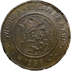 Alternative view of Nickel-Brass Token from United States of America (AD 1996 ) Chuck E Cheese