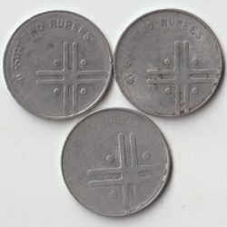 Rare 3 Cross Coins Set of Two Rupees Different Date Variety Cross dividing four dots Stainless Steel Coins of Republic India Coinage