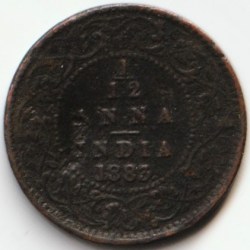 Rare and Fine 1/12 Anna 1883 Copper Coin of Victoria Empress British India Coinage