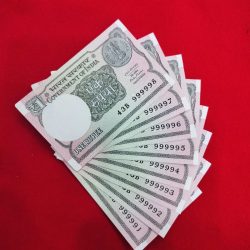 ONE RUPEE NOTE SEMI FANCY SET SERIAL NO. 999991 TO 999998