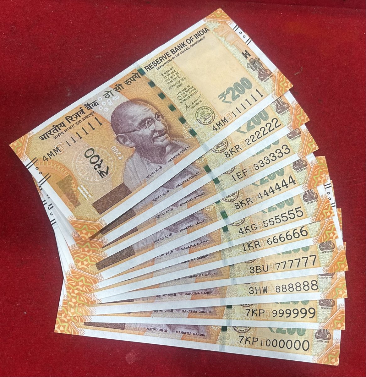 Rs 200 India Banknote 19 Note Solid Fancy Number Set 111111 to 1000000 Gem Unc Unique and Rare - Image 4