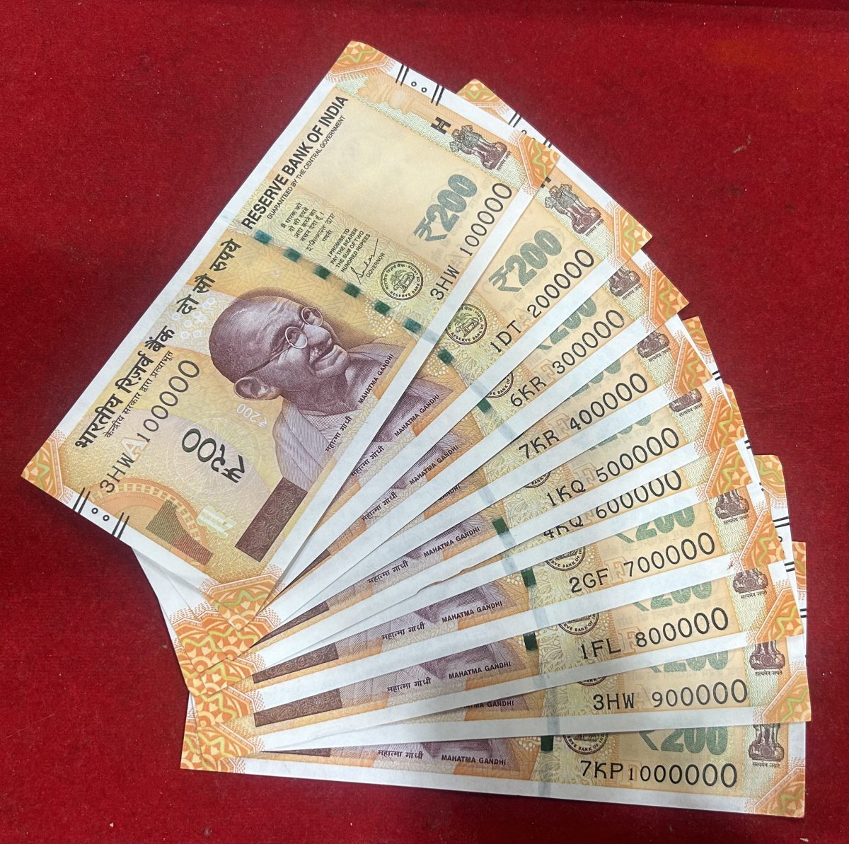Rs 200 India Banknote 19 Note Solid Fancy Number Set 111111 to 1000000 Gem Unc Unique and Rare - Image 3