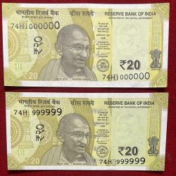 Rs 20 Fancy Number Set 999999 AND 1000000 Gem Unc Rare and Unique