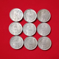 Alternative view of Five Rs Scare Coin Copper Nickel Lal Bhadur Shastri Birth Centenary 1904-2004 9 Pcs Given Calcutta Mint