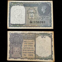 Re 1 British India Banknote 1940 Series Black Series King George VI Collectible Quality Unique and Rare Issue