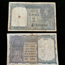 Re 1 British India Banknote 1940 Series Black Series King George VI Collectible Quality Unique and Rare Issue