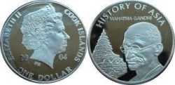Cook Islands, 1 Dollar, 2004, Mahatma Gandhi, KM# 1156, Proof.