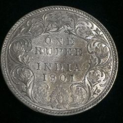 Alternative view of 1901 British India Victoria Silver One Rupees High Detailing Rare Coin #T24