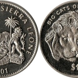 Sierra Leone, 1 Dollar, 2001, Big Cats Series – Lion Couple, KM #241, UNC Condition.