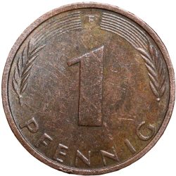 Alternative view of Bronze 1 Pfennig of Germany (AD 1973) with Oak Sapling