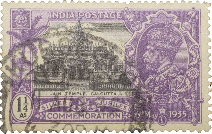 Postal Stamp of George V - Silver Jubliee 6th May 1935 - Jain Temple, Calcutta - 1-1/4 Annas Purple Colour - Used Condition as per Image.