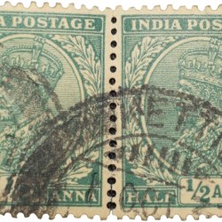 Postal Stamp of George V 1/2 Anna Green Colour - Block of 2 Stamps - Used Condition as per Image.
