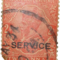 Postal Stamp of George V 2 Annas Orange Colour - Over Printed in Black 'Service' - Used Condition as per Image.