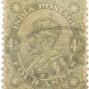 Postal Stamp of George V 4 Annas Olive Green Colour - Used Condition as per Image.