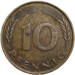 Alternative view of Brass 10 Pfennig of Germany (AD 1977) with Oak Sapling