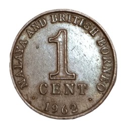 Alternative view of MALAYA AND BRITISH BORNEO Bronze 1 CENT Year 1962 **RARE** High Collectable Grade.