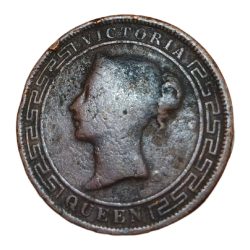 Alternative view of CEYLON Copper FIVE CENTS Year 1870 QUEEN VICTORIA "Big Size" **V. RARE** Collectable Grade.