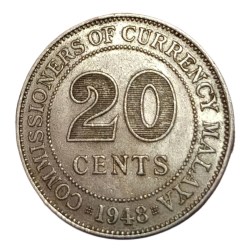 COMMISSIONERS OF CURRENCY MALAYA Cu/Ni 20 CENTS Year 1948 **SCARE** High AUNC Grade.