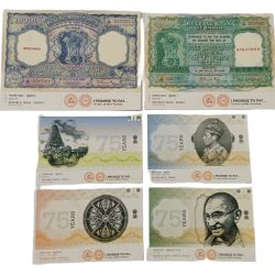 Indian PICTORIAL POST CARDS "Special Issue" 10000//5000 SPECIMENS, BRITISH INDIA, 75 Years Series' 6 Differents COMPLETE SET Issued RBI **V. RARE** Uncirculated Mint Conditions.