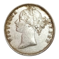 Alternative view of British India Silver Rupee "EAST INDIA COMPANY" Year 1840 Queen DIVIDED LEGEND **SCARE** High RAW Grade.