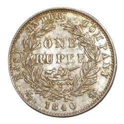 British India Silver Rupee "EAST INDIA COMPANY" Year 1840 Queen DIVIDED LEGEND **SCARE** High RAW Grade.