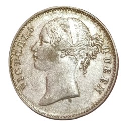 Alternative view of British India Silver Rupee "EAST INDIA COMPANY" Year 1840 Queen DIVIDED LEGEND **SCARE** High RAW Grade.