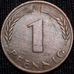Alternative view of Bronze 1 Pfennig of Germany (AD 1950) with Oak Sapling