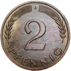 Alternative view of Bronze 2 Pfennig of Germany (AD 1967) with Oak Sapling
