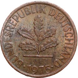 Bronze 1 Pfennig of Germany (AD 1975) with Oak Sapling