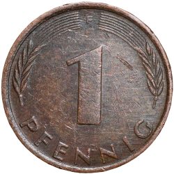 Alternative view of Bronze 1 Pfennig of Germany (AD 1975) with Oak Sapling